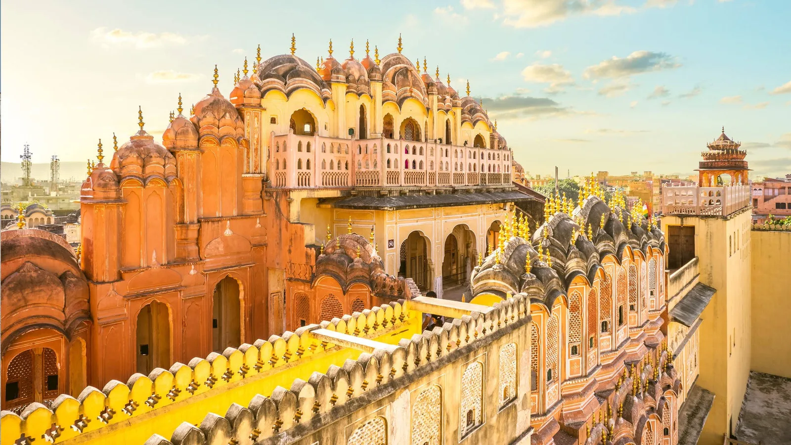 Hawa Mahal's pink sandstone domes and balconies in Jaipur